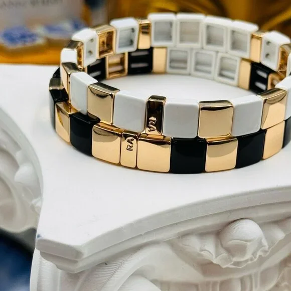 🆕 ROXANNE ASSOULIN 🧿 NWOT Mr & Mrs Set Of Two Enamel And Gold-Tone Bracelets - Picture 10 of 14